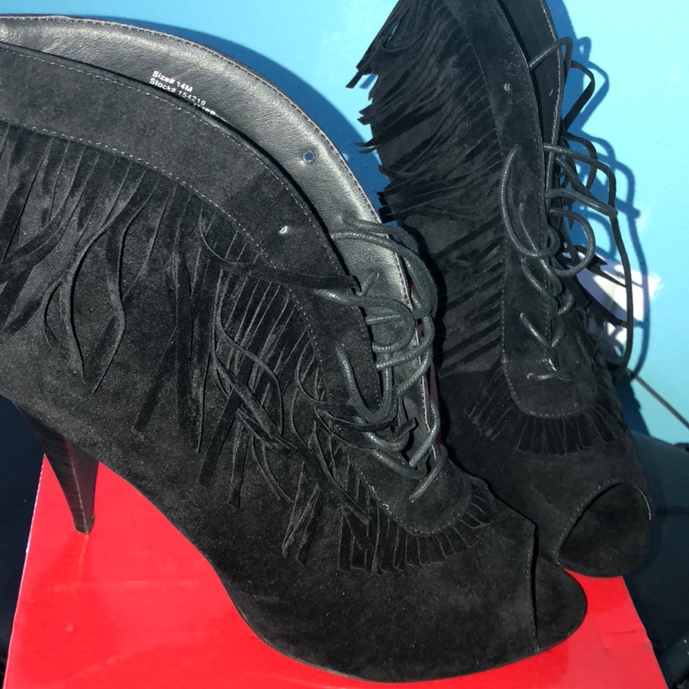 All black fringe heel